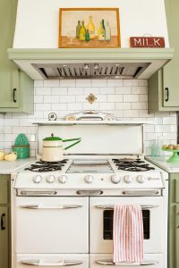 vintage stove in a bungalow kitchen makeover