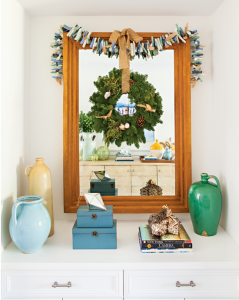 hall mirror with driftwood garland