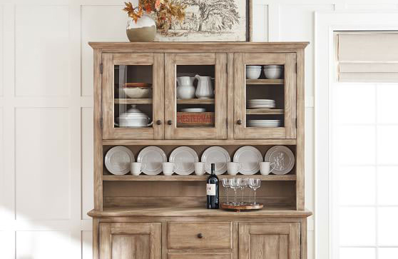 natural wood cottage style china cabinet