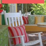 Rocking chair with a pillow on a front porch