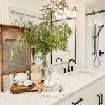 Beachside bathroom décor with live plants and sea shells