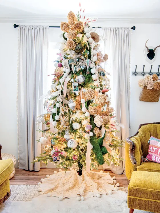 Christmas whimsy tree with beige and pinks