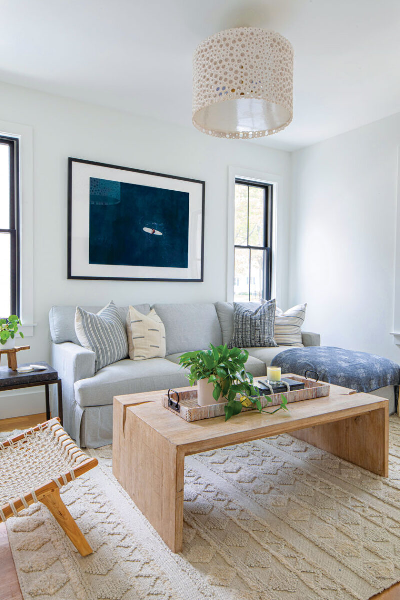 sophisticated beach bungalow with sand blue and white color scheme