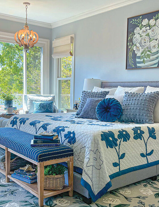 blue bedroom sanctuary in lakeside home