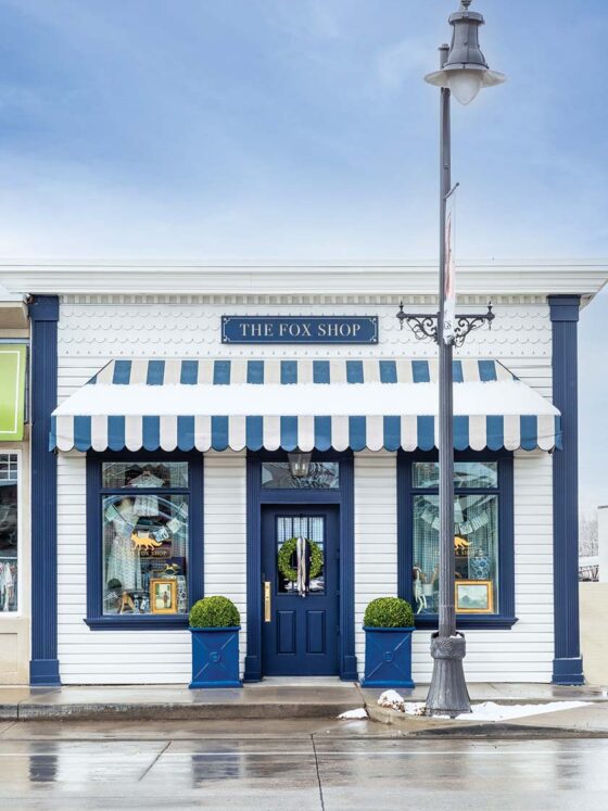 The Fox Shop storefront white with blue details